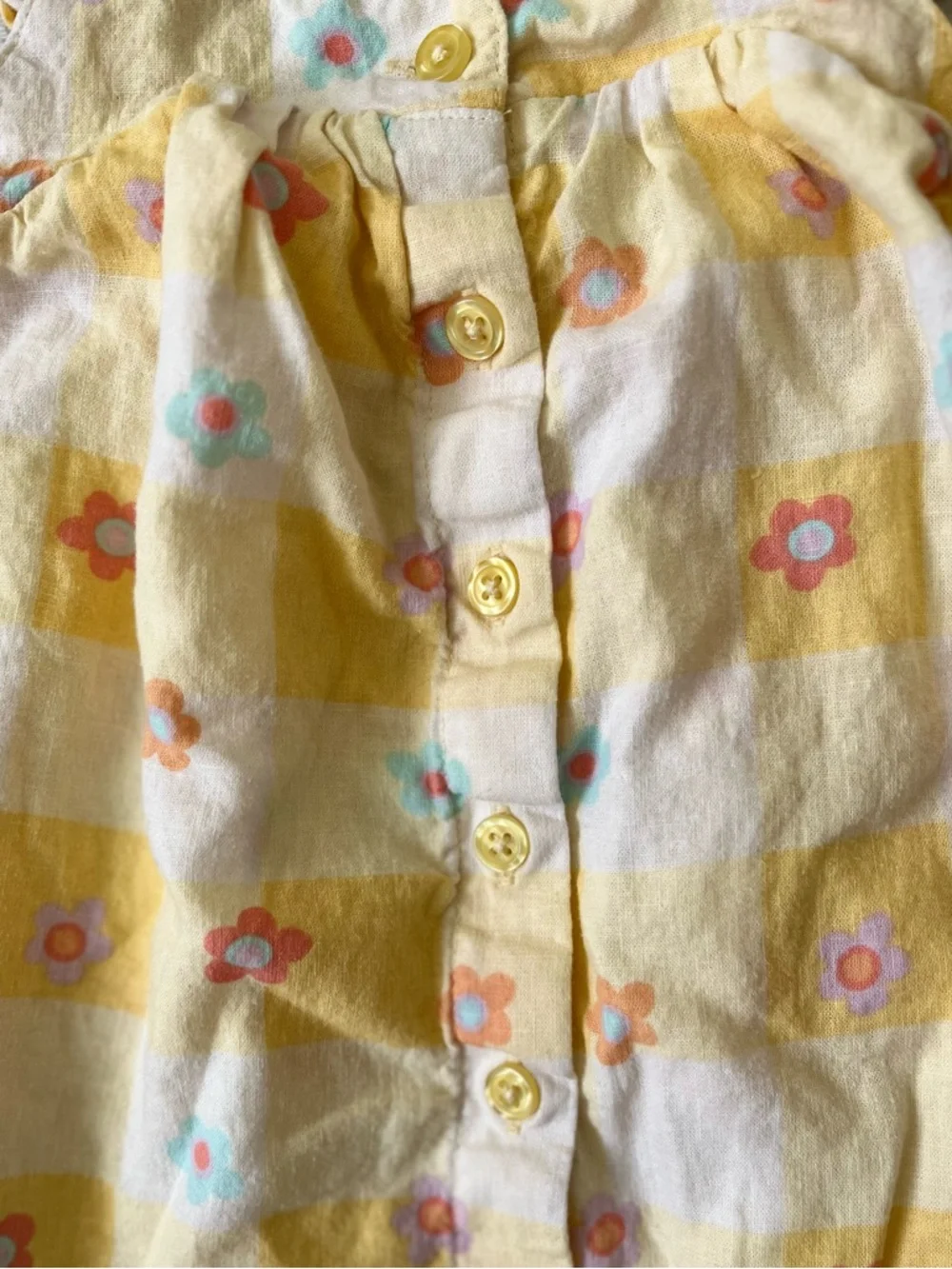 dip Yellow and White Gingham Floral Button-Front Dress